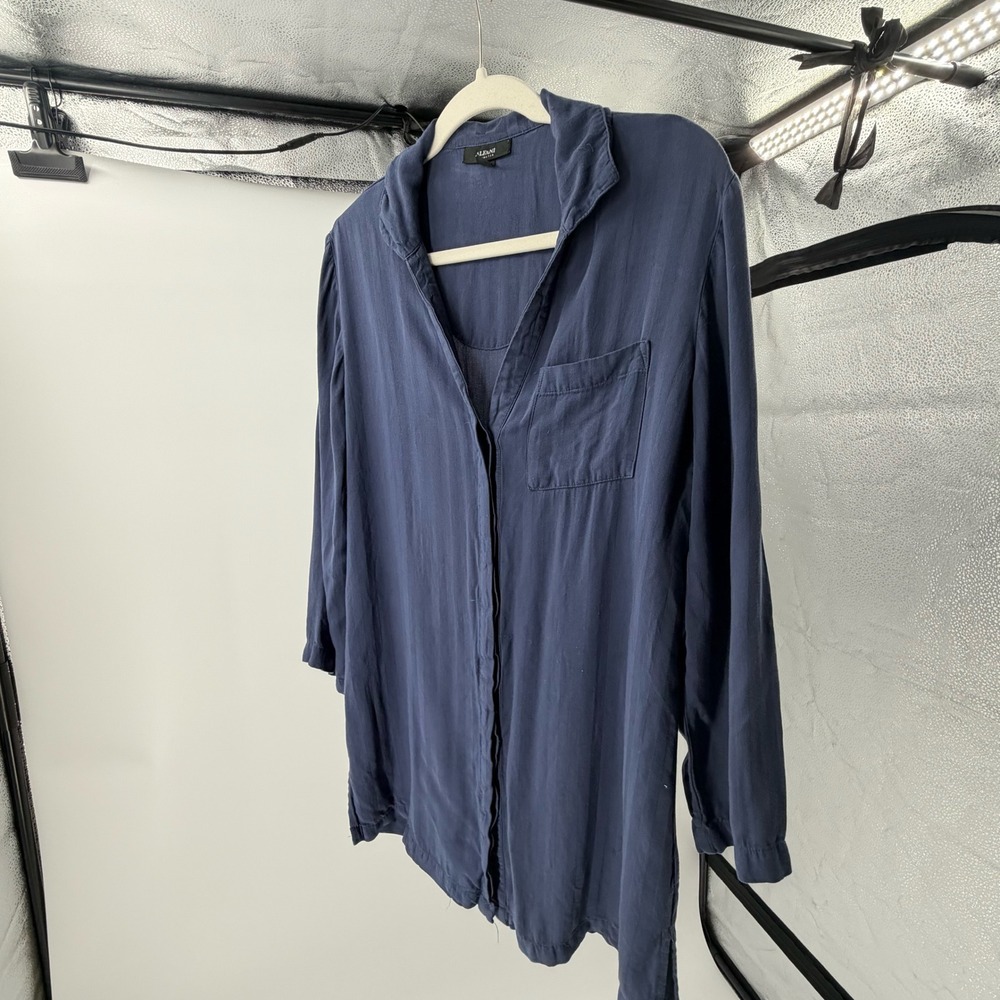 Alfani Intimates Womens‎ Navy Blue Striped Button Front Sleep Shirt Nightgown S